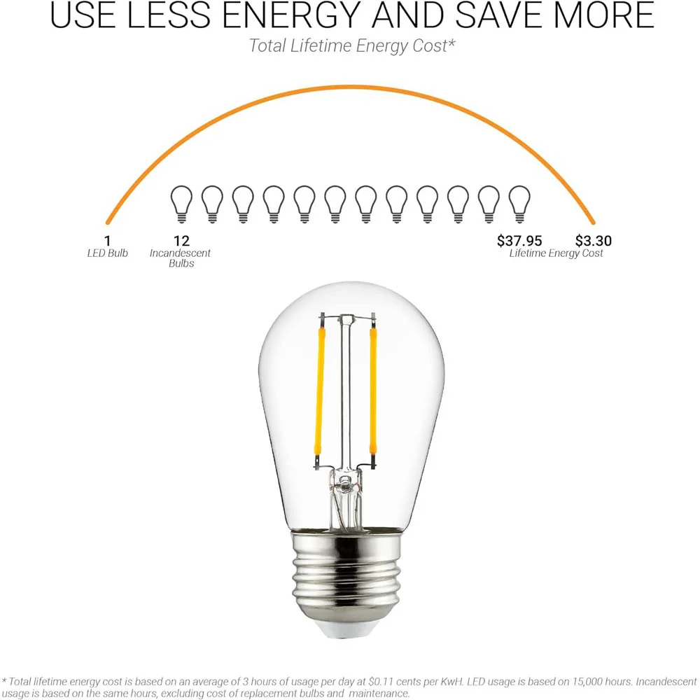 Sunlite 2w LED S14 Filament Style String E26 Base 2700K Warm White Bulb - Image 7