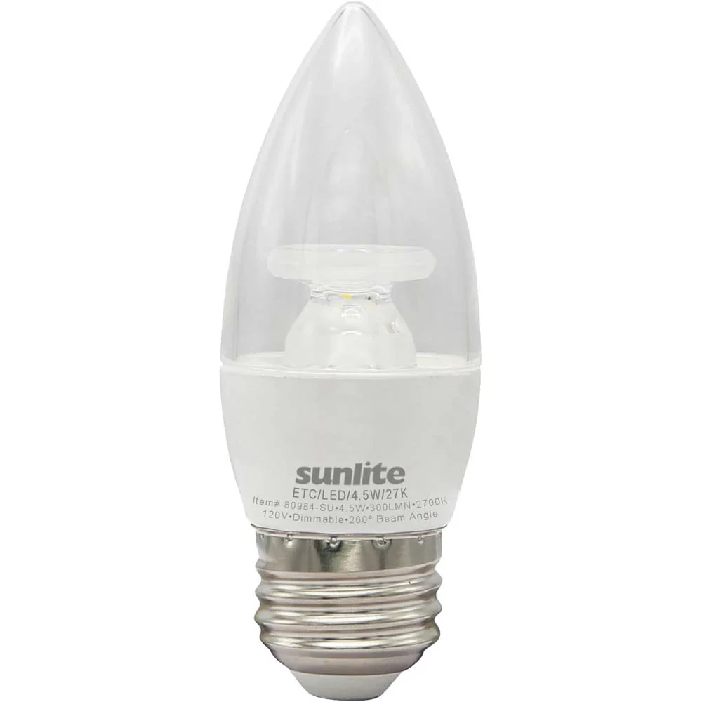 Sunlite 4.5w LED B11 Clear Chandelier 120v E26 Base 2700K Bulb - 40W Equiv