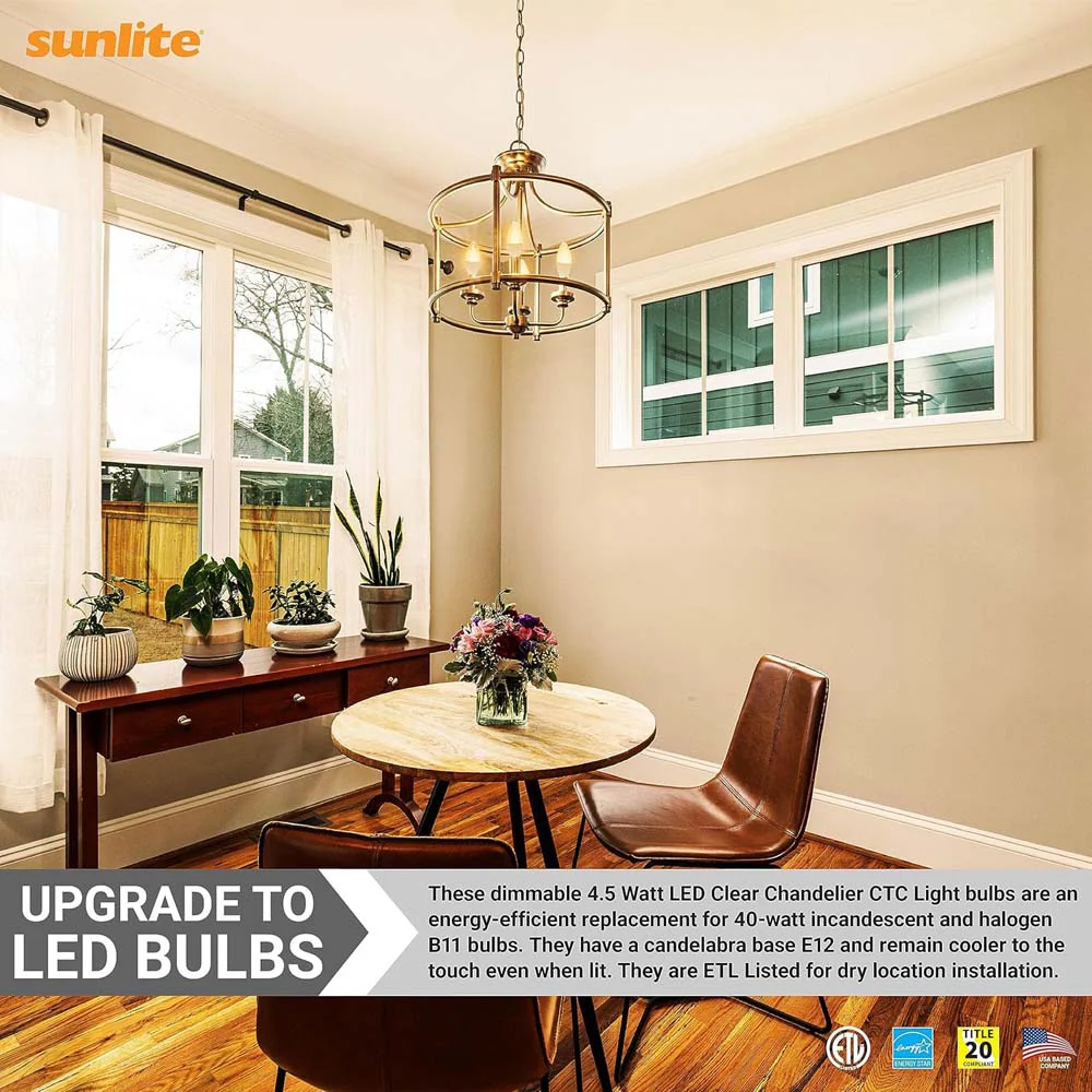 Sunlite 4.5w LED B11 Clear Chandelier CTC E12 Base 2700K Bulb - 40W Equiv - Image 4