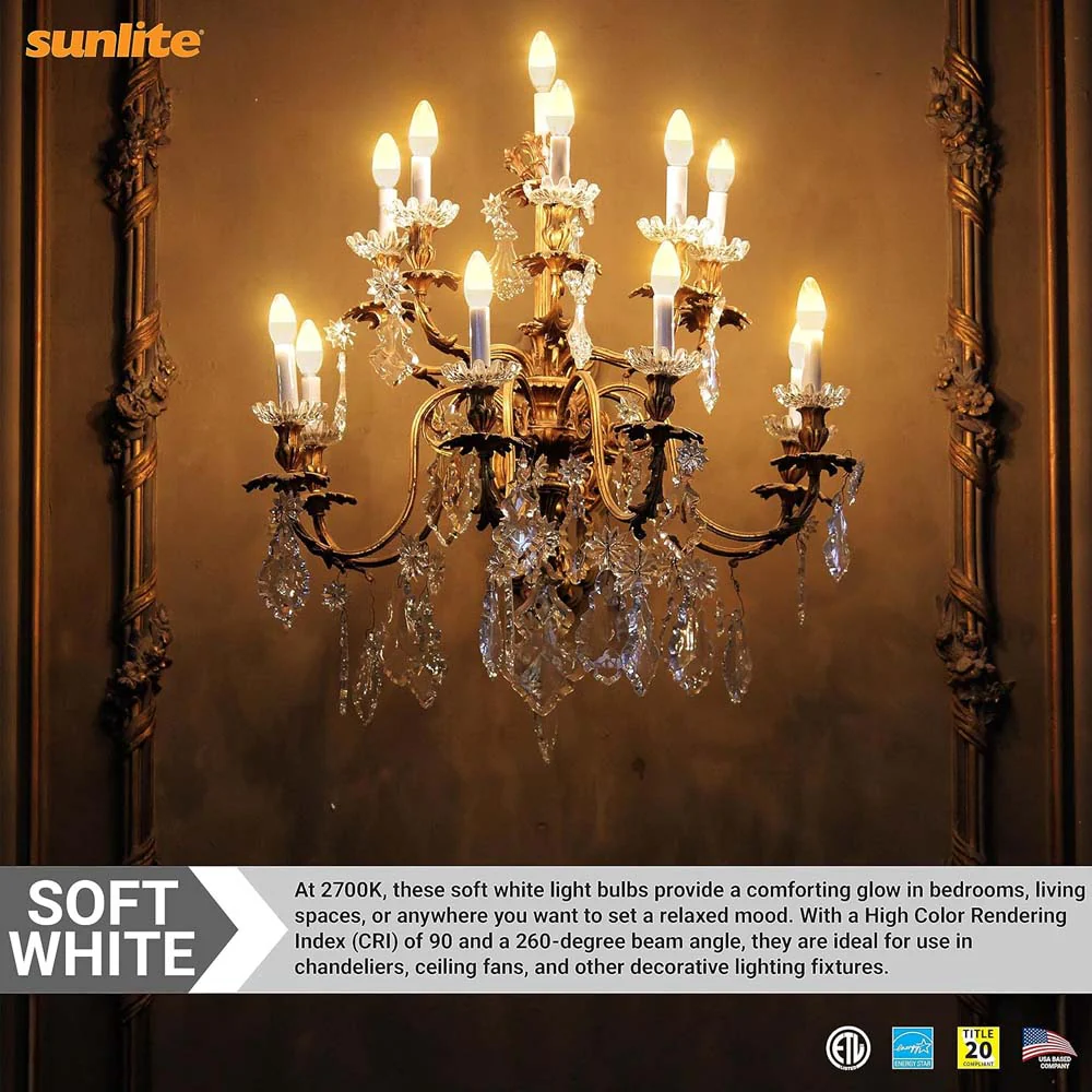 Sunlite 4.5w LED B11 Clear Torpedo Tip Chandelier E12 5000K Bulb - 40W Equiv - Image 3