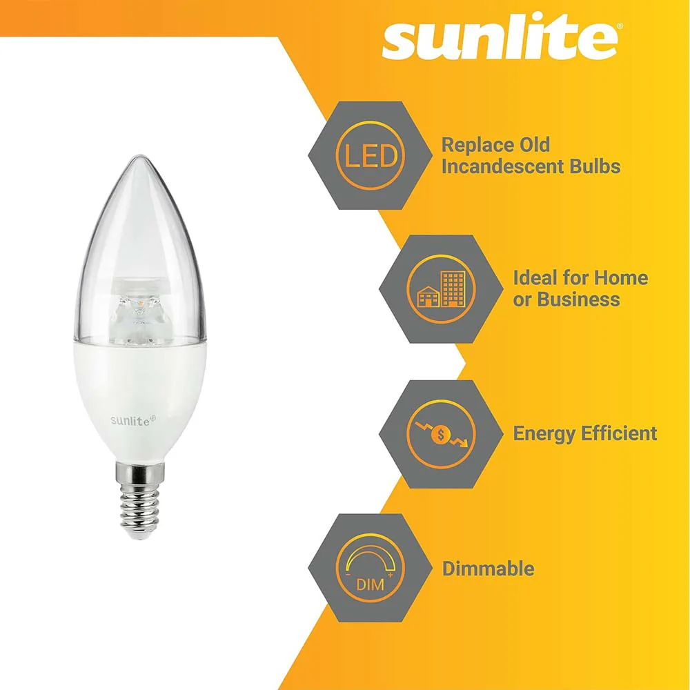 Sunlite 5w LED B10 Clear Torpedo Tip Chandelier E14 2700K Bulb - 40W Equiv - Image 3