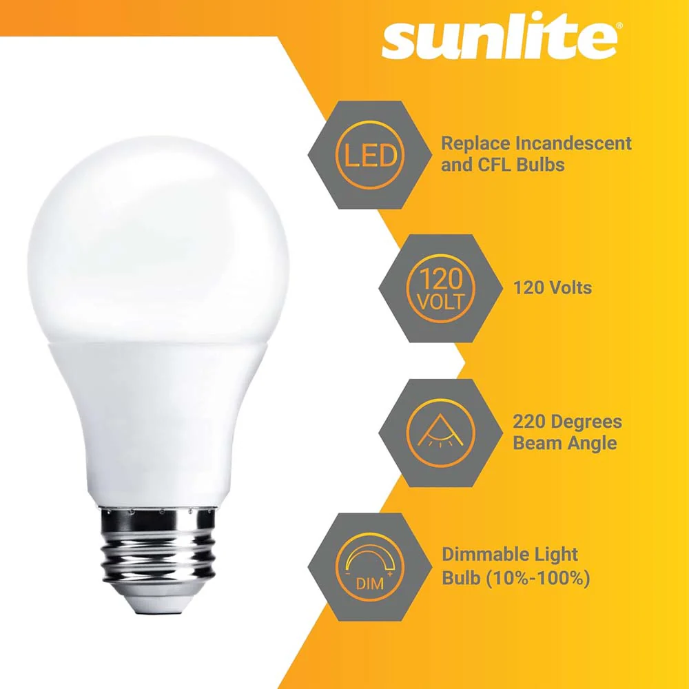 Sunlite 6w A19 LED 480Lm 120v Dimmable E26 Base 6500K Daylight Bulb - 40w equiv - Image 3