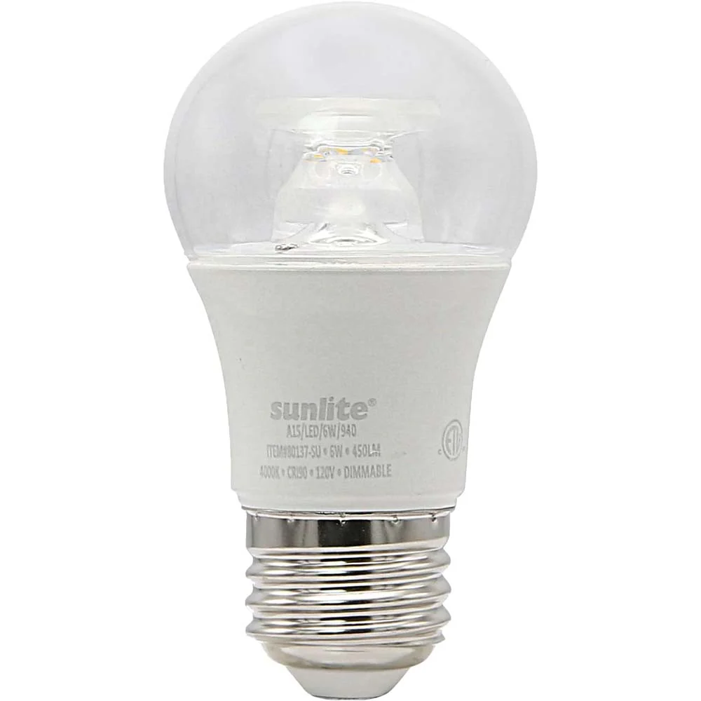 Sunlite 6w LED A15 Ceiling Fan Clear E26 Base 4000K Bulb - 40W Equiv