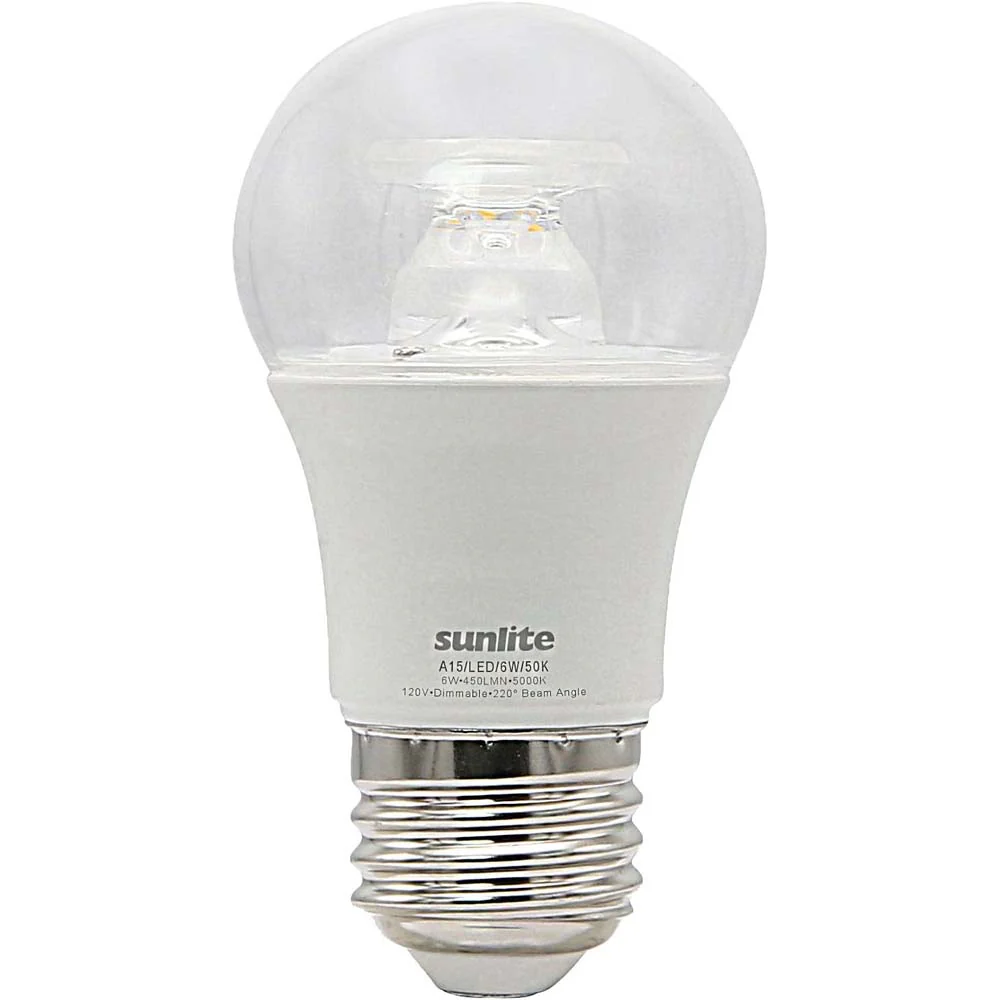 Sunlite 6w LED A15 Ceiling Fan Clear E26 Base 5000K Bulb - 40W Equiv
