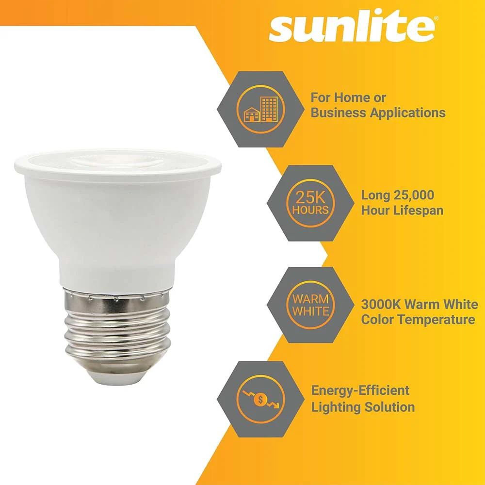 Sunlite 6w LED PAR16 Short Neck Recessed E26 3000K Flood Bulb - 50W Equiv - Image 3