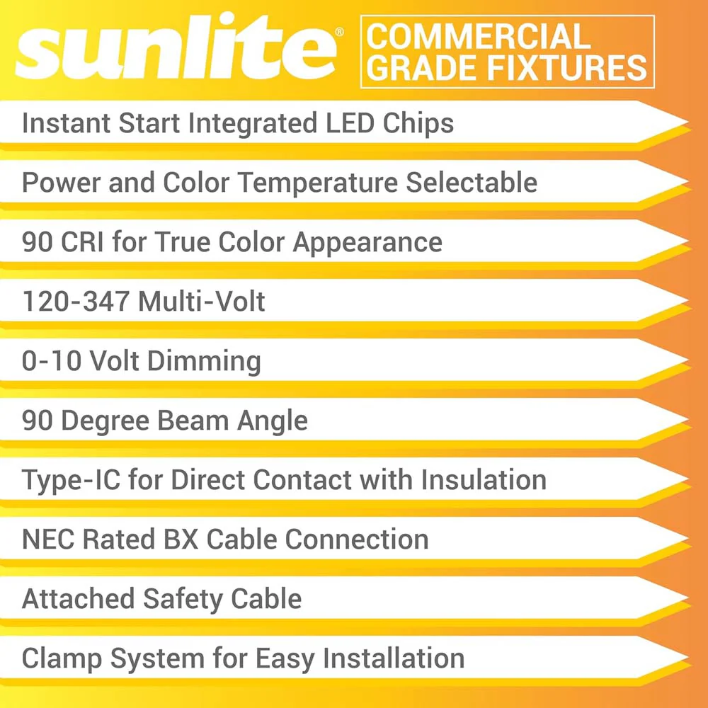 Sunlite 9.5-in LED Commercial Recessed Downlight CCT Wattage Selectable Fixture - Image 7
