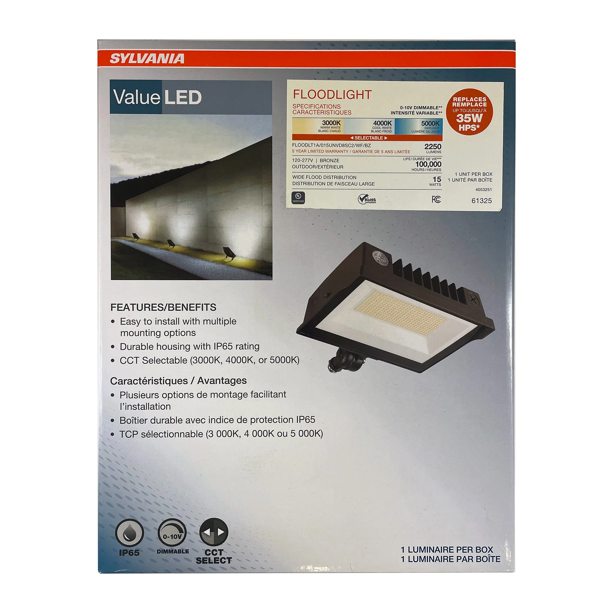 Sylvania LED Floodlight - 15W 3 CCT Selectable Dimmable Bronze Finish Wide Flood - Image 4