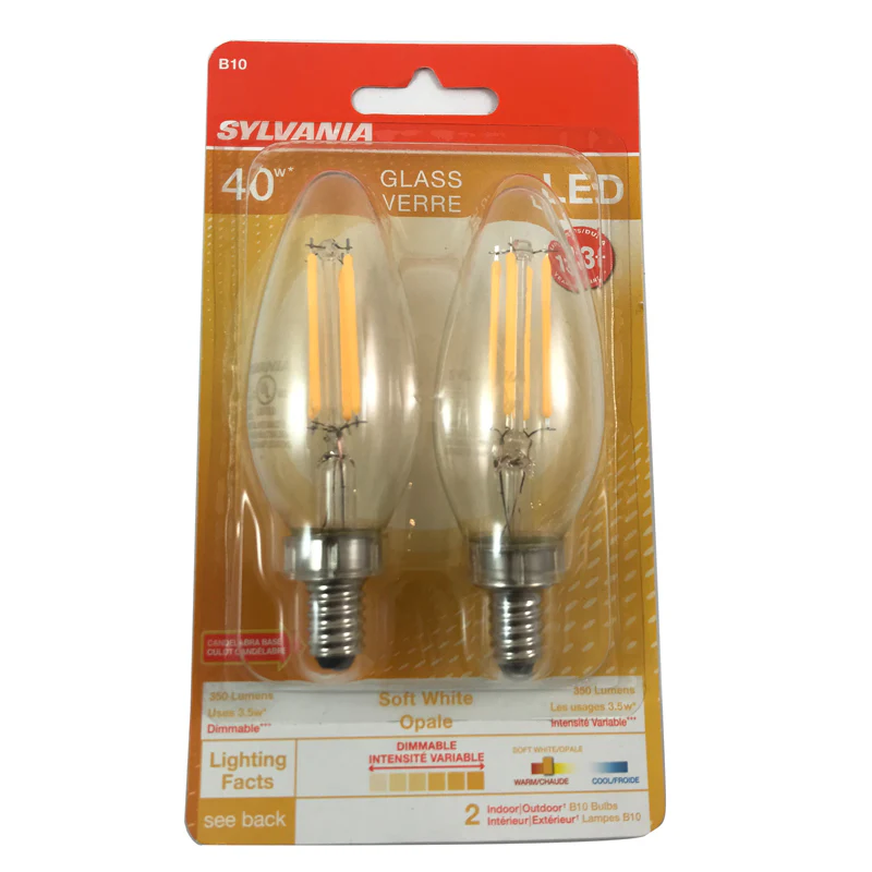 Sylvania 3.5w B10 LED Blunt Tip E12 Candelabra base 2700K Dimmable Light Bulb