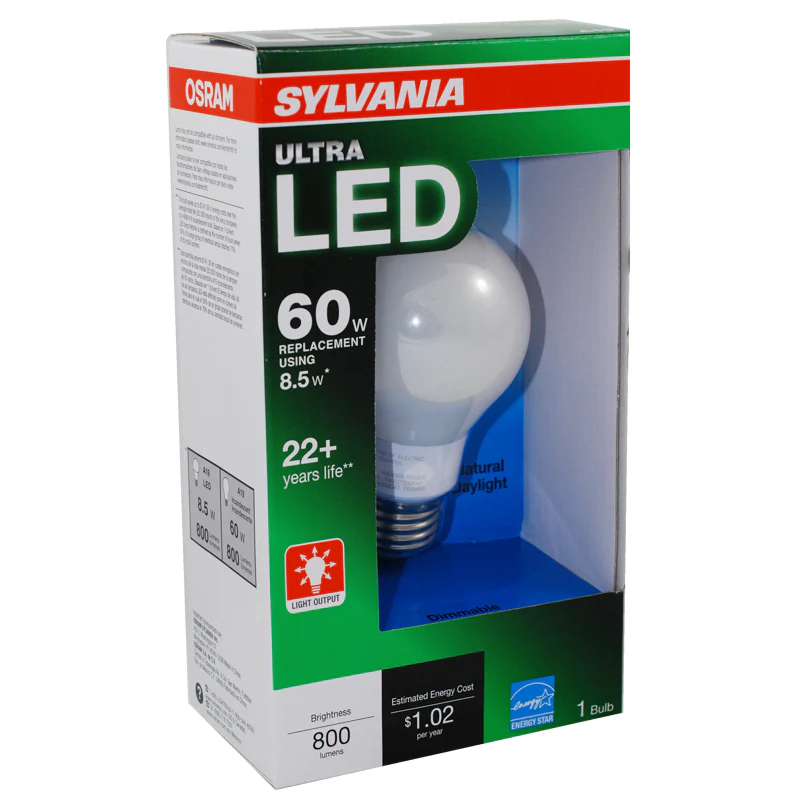 Sylvania 8.5W A19 LED Daylight 5000k Dimmable E26 Light Bulb - 60w equiv.
