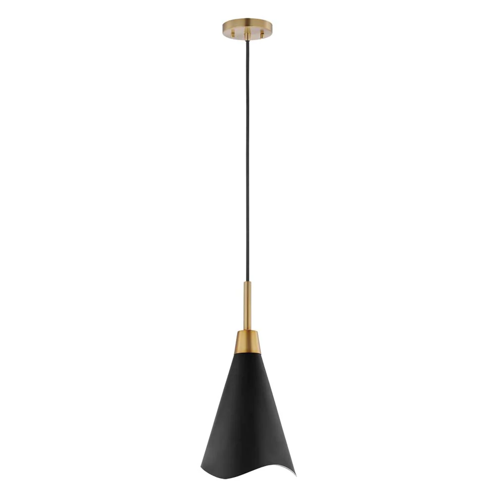 Tango 1-Light Large Pendant Matte Black with Burnished Brass
