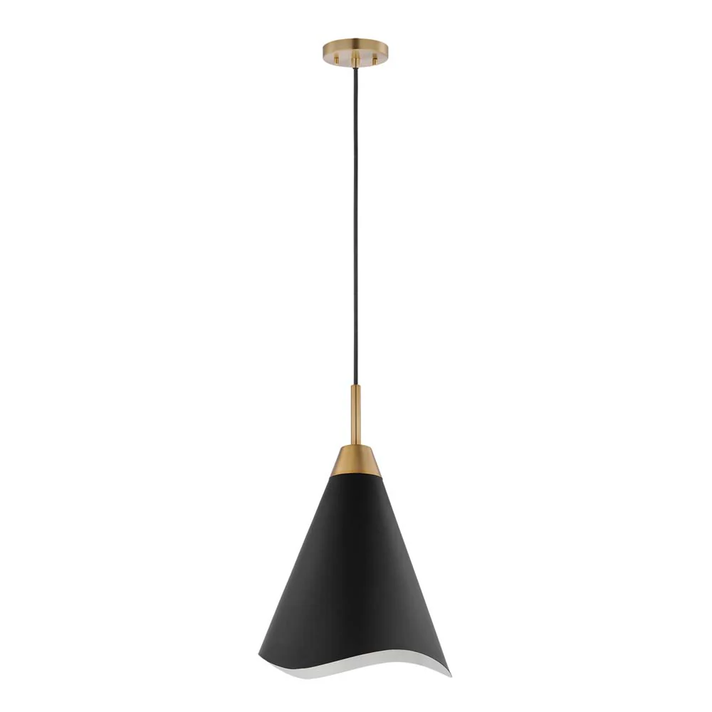 Tango 1-Light Medium Pendant Matte Black with Burnished Brass