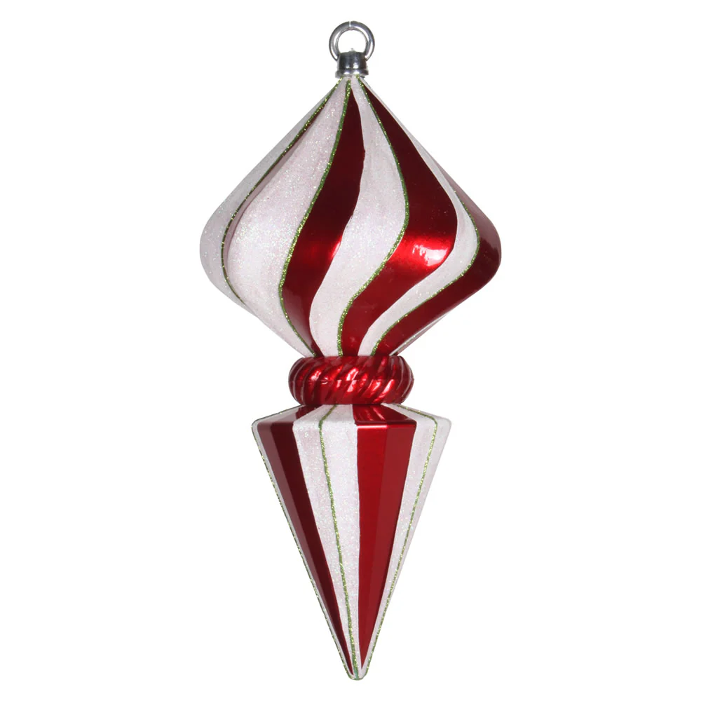 Vickerman 12 in. Red-White Finial Christmas Ornament