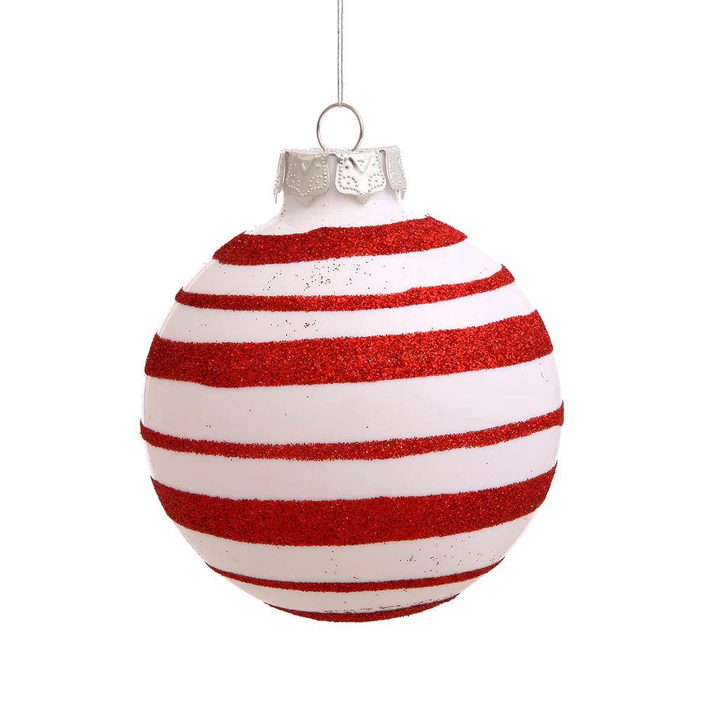 Vickerman 3 in. Red-White Candy Ball Christmas Ornament