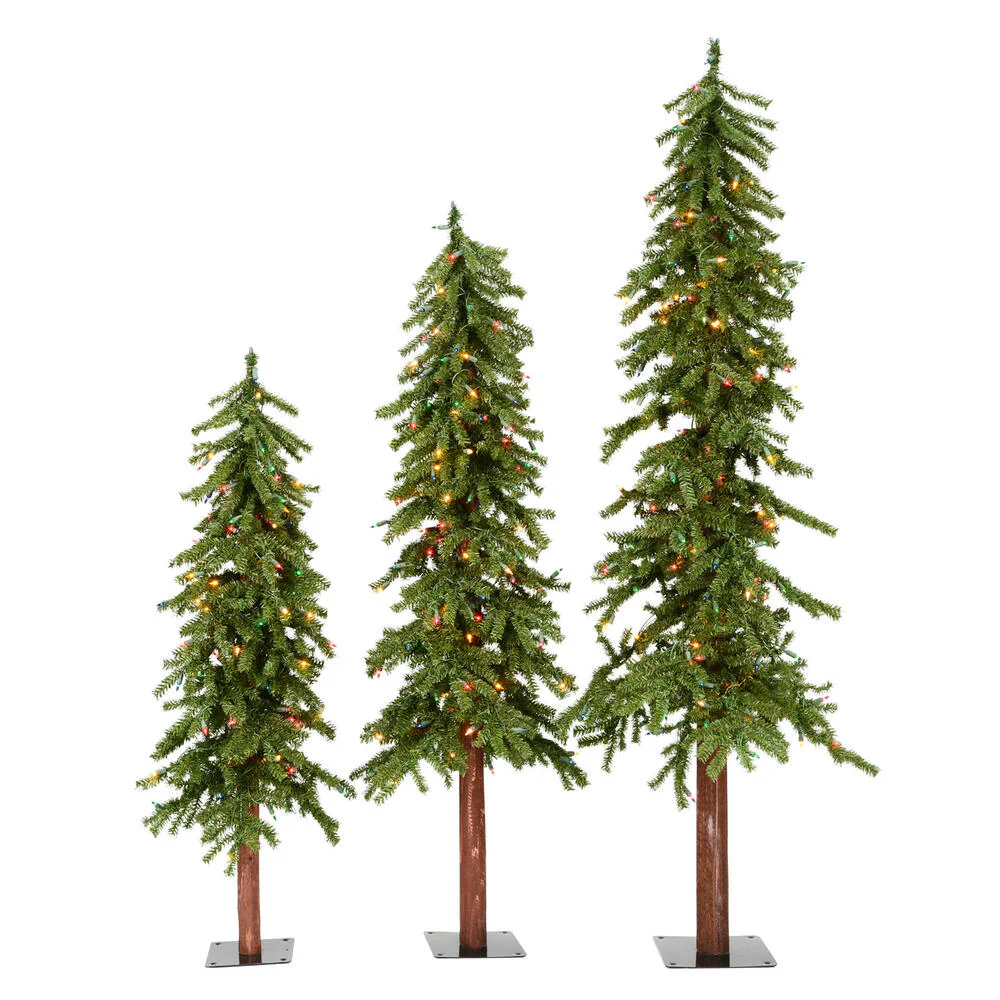 Vickerman 4ft. 5ft. 6ft. Alpine Artificial Christmas Tree Set Multi-colored LED Lights