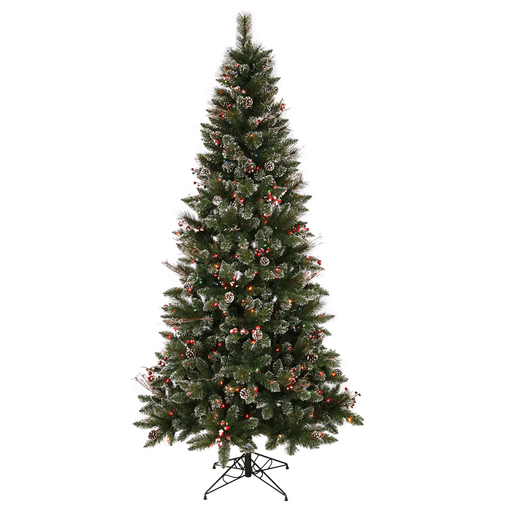 Vickerman 6ft. Snow Pine Berry Artificial Christmas Tree Multi-Colored Lights