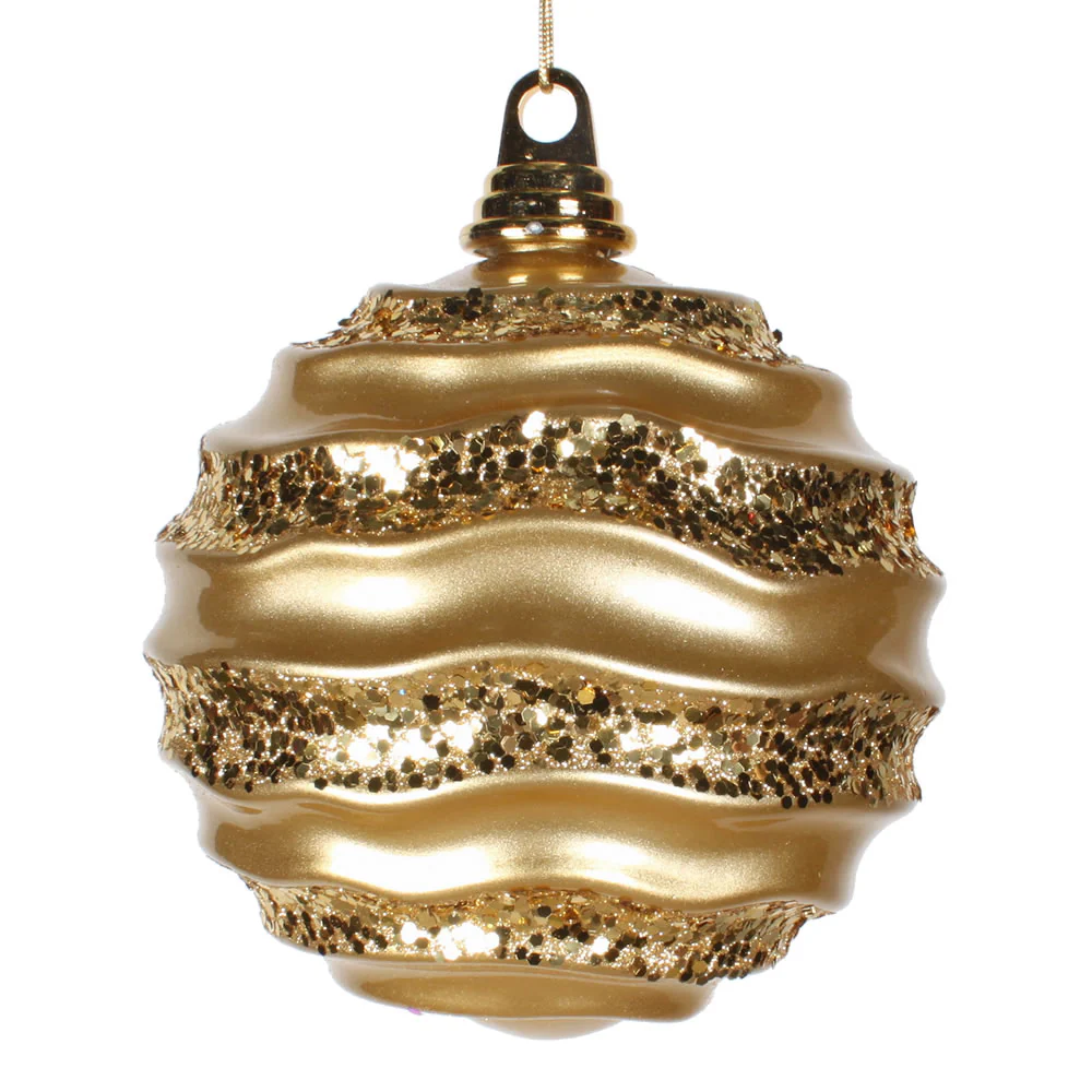 Vickerman 8 in. Gold Candy Glitter Ball Christmas Ornament