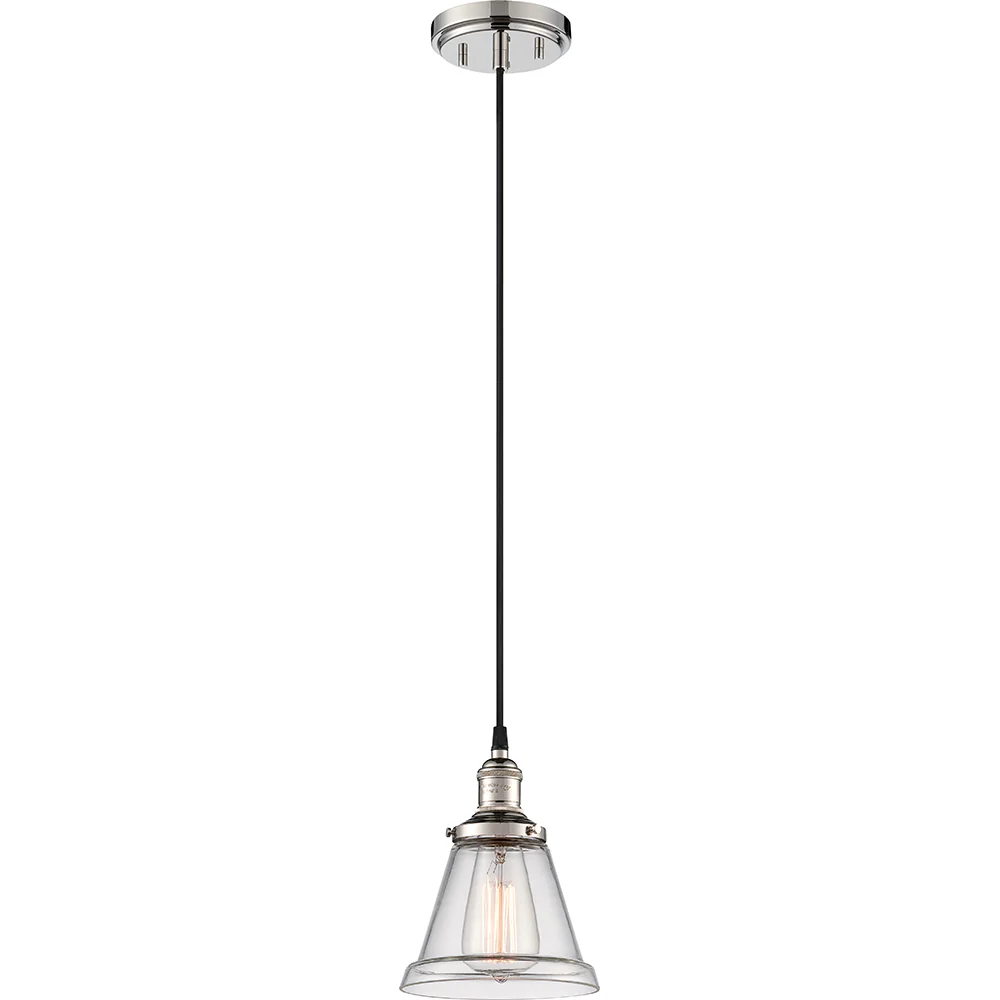 Nuvo Vintage 6.5" 1-Light Pendant w/ Clear Glass in Polished Nickel Finish