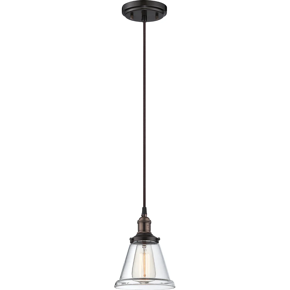 Nuvo Vintage 6.5" 1-Light Pendant w/ Clear Glass in Rustic Bronze Finish