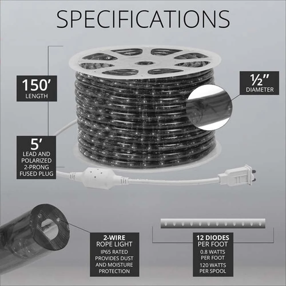 Wintergreen 150 ft Cool White LED Rope Light 2-Wire - Image 4