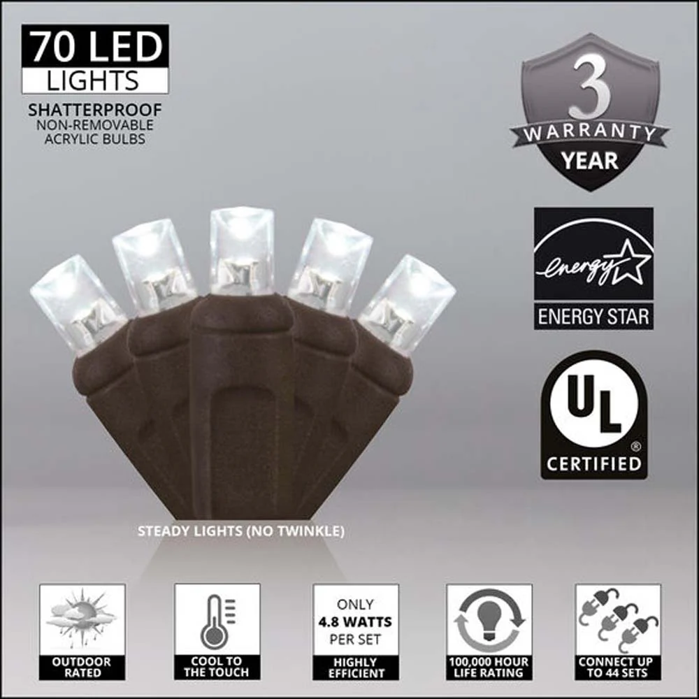 Wintergreen 70 5mm Cool White LED Christmas Lights 4" Spacing  120v - Image 2
